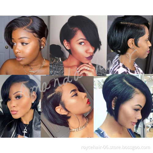 6Inch  Brazilian Remy Short Straight Pre-Plucked HD Lace Front Bob Wig,Perruque Side Part Pixie Cut Curly Lace Human Hair Wigs